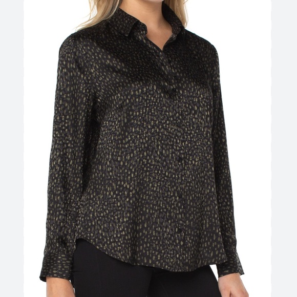 Liverpool Tops - NWT Liverpool Los Angeles Animal Print Button Up Woven Blouse Black Green Size M
